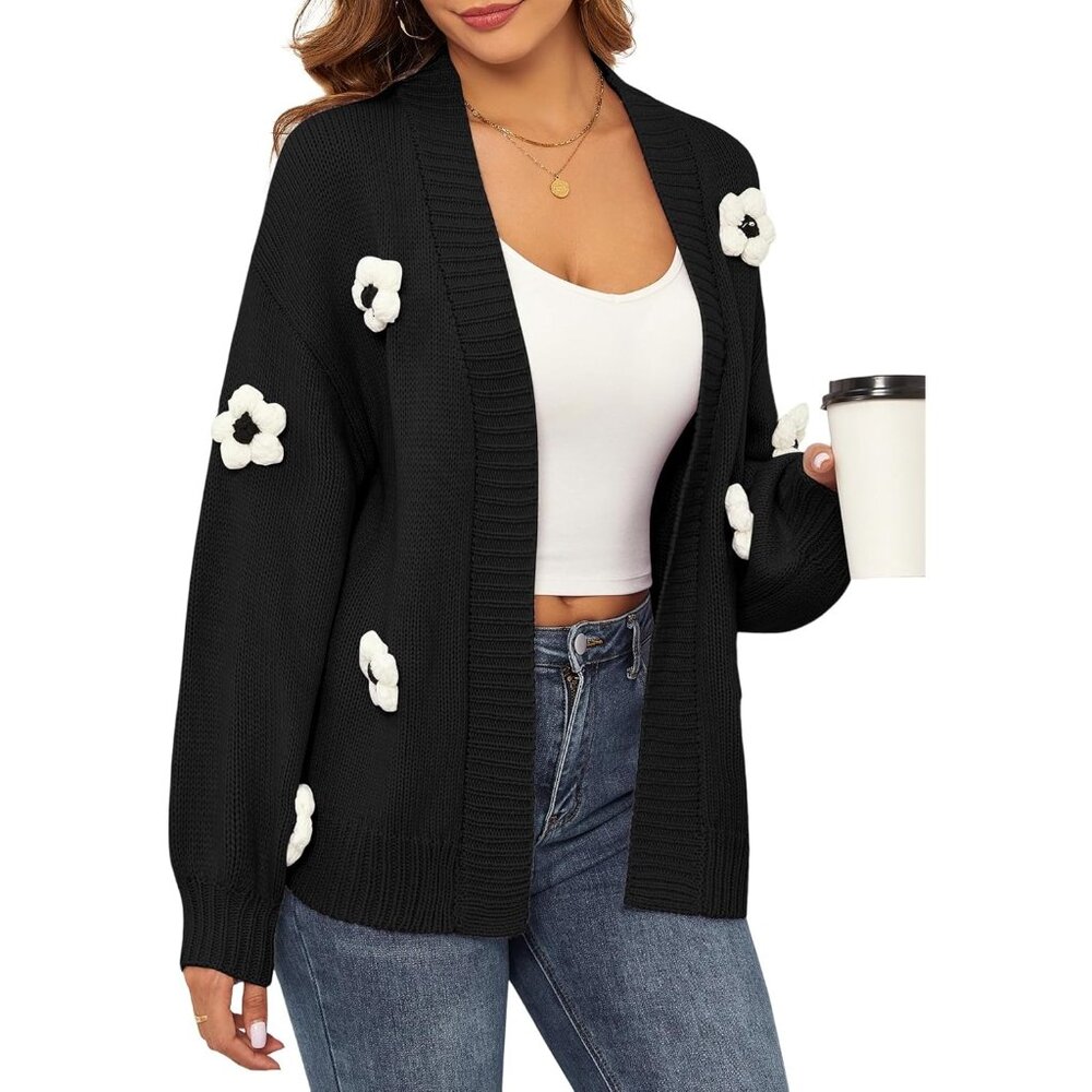 Women's Cardigan Sweaters Long Sleeve Winter Jackets Open Front Knit Black